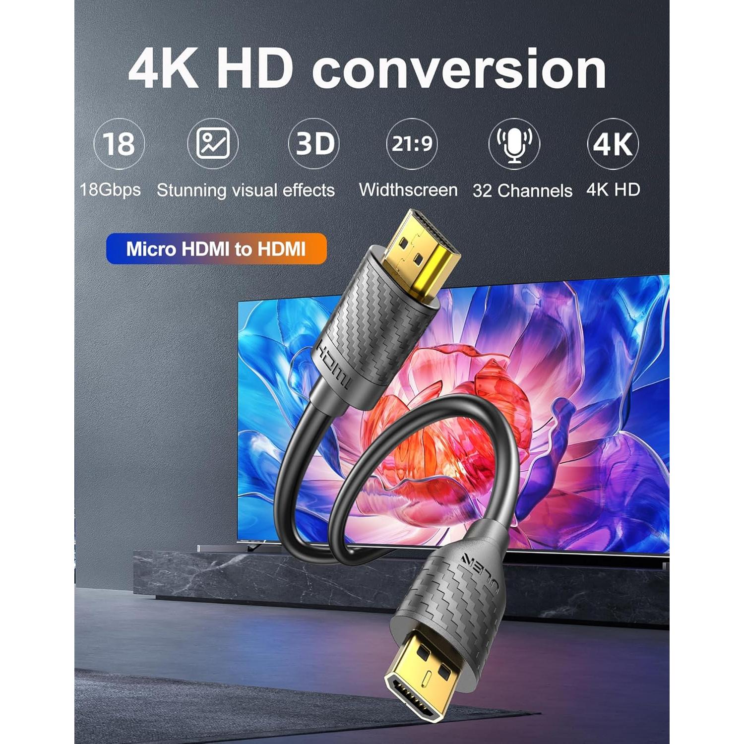 Cable Micro HDMI a HDMI 4K 60Hz Jahobet 1.01m para Raspberry Pi