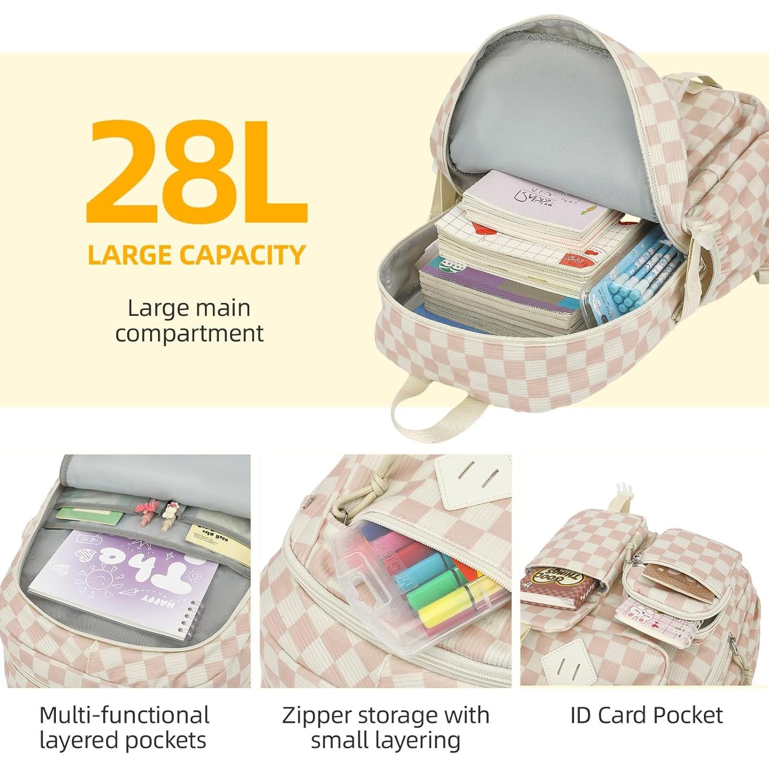 Mochila Escolar Corduroy Lrenagao 42x31cm 15.6" Laptop Unisex