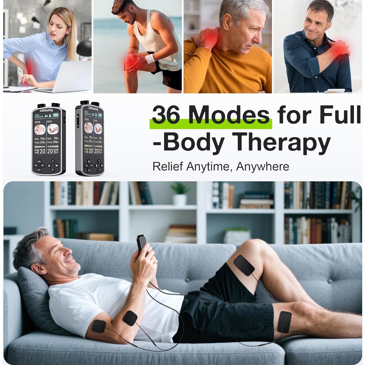 Estimulador Muscular TENS Uthlusty Doble Canal 36 Modos 20 Niveles