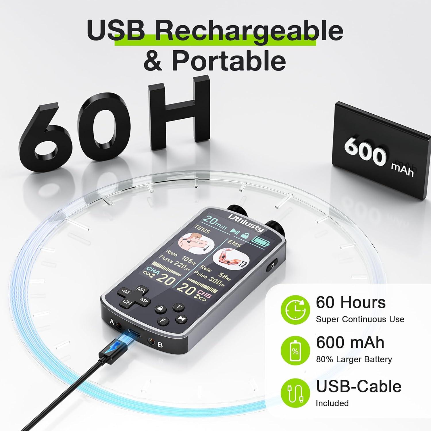 Estimulador Muscular TENS Uthlusty Doble Canal 36 Modos 20 Niveles