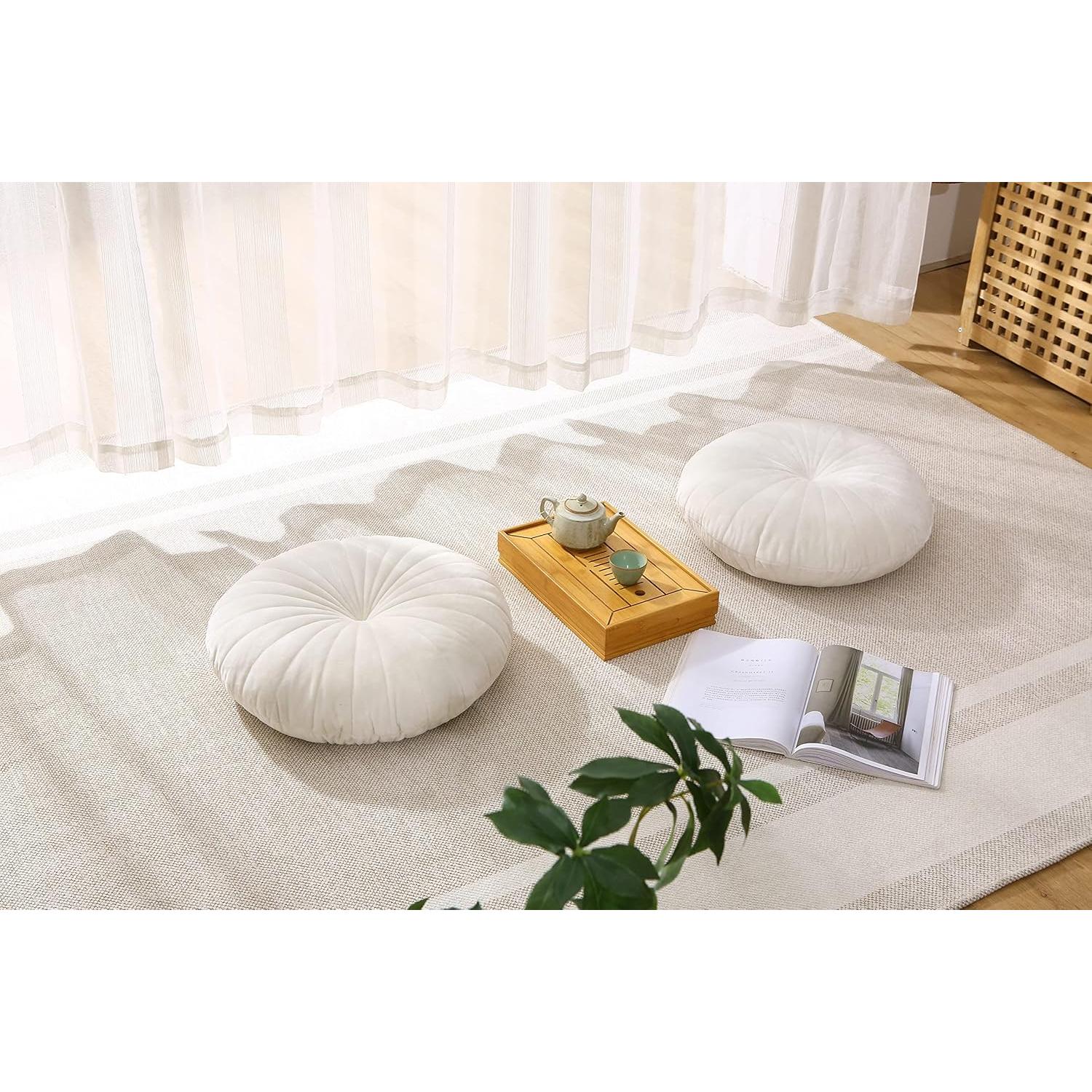 Cojín de Suelo Redondo Beige STRWARD 41.91 cm Terciopelo