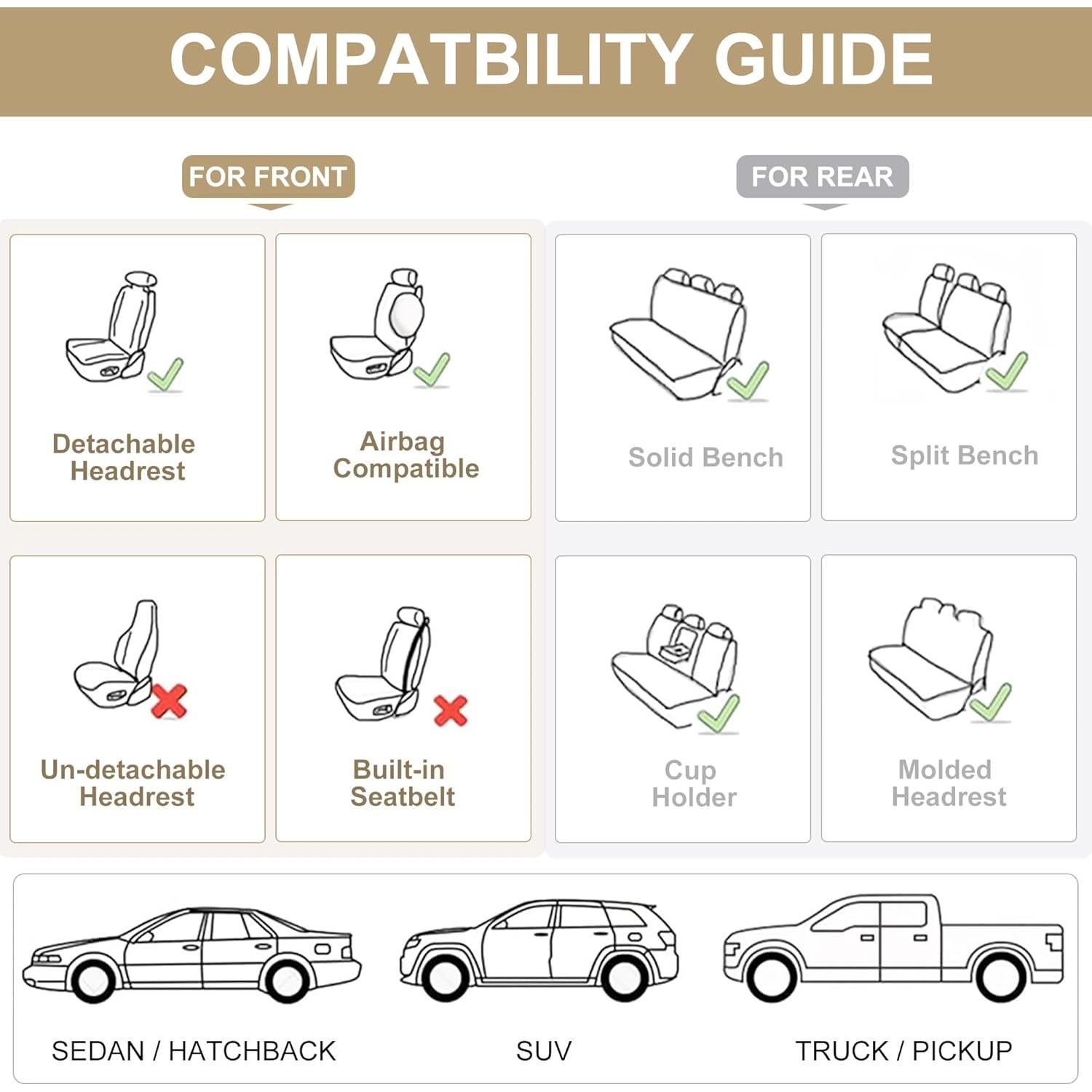 Cubiertas de Asientos de Coche BWTJF Juego Completo Beige