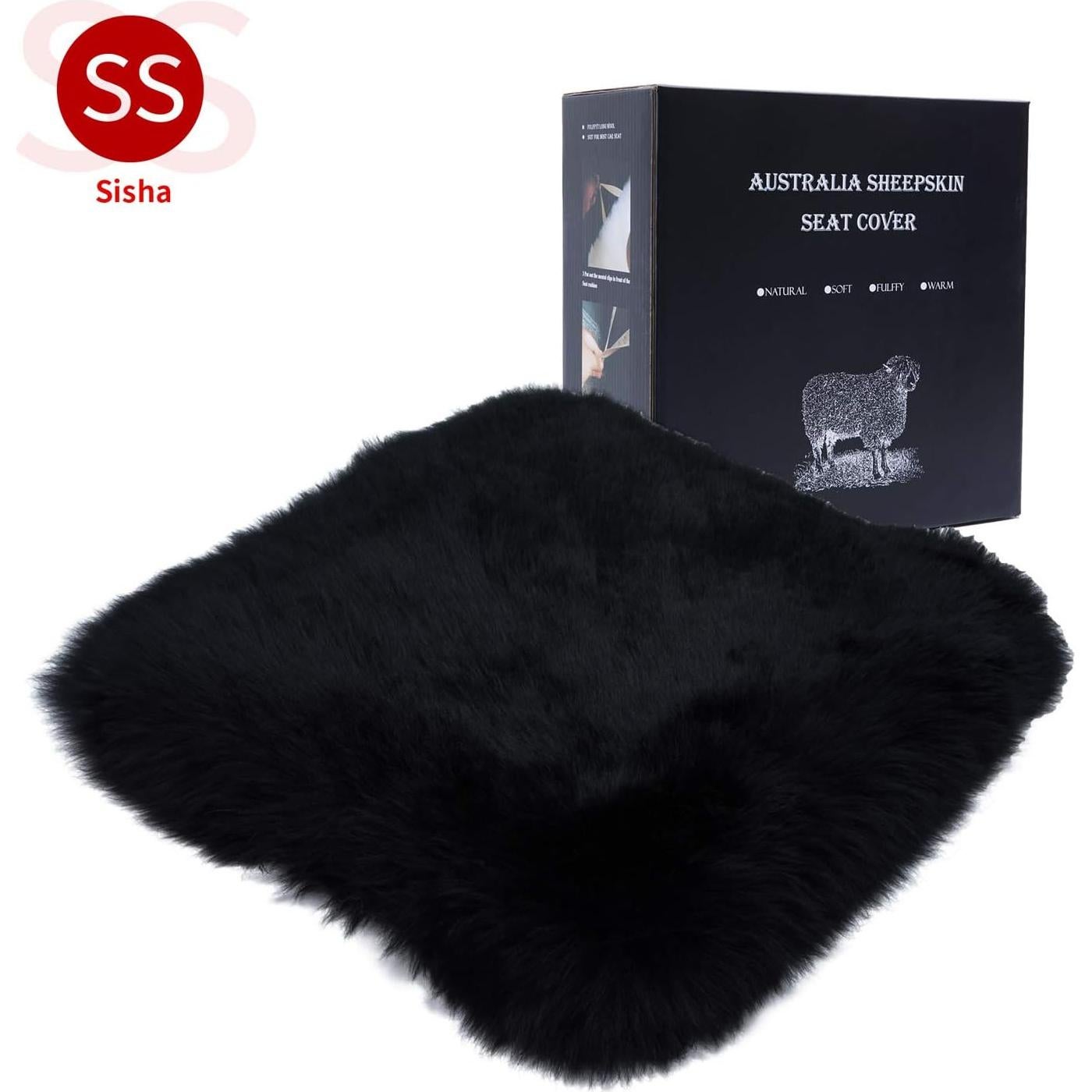 Funda de Asiento de Piel de Oveja Sisha-A Negra Universal