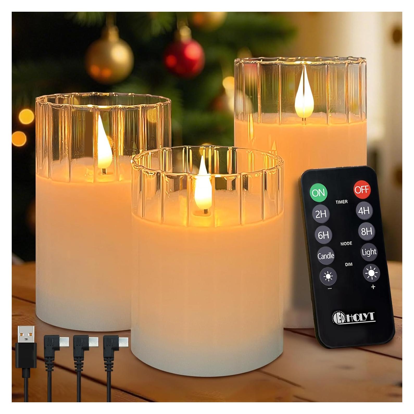 Set de 3 Velas LED Recargables Sin Llama LEDHOLYT - Control Remoto