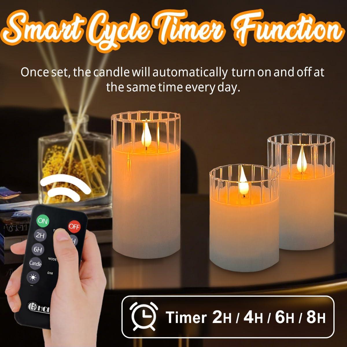 Set de 3 Velas LED Recargables Sin Llama LEDHOLYT - Control Remoto