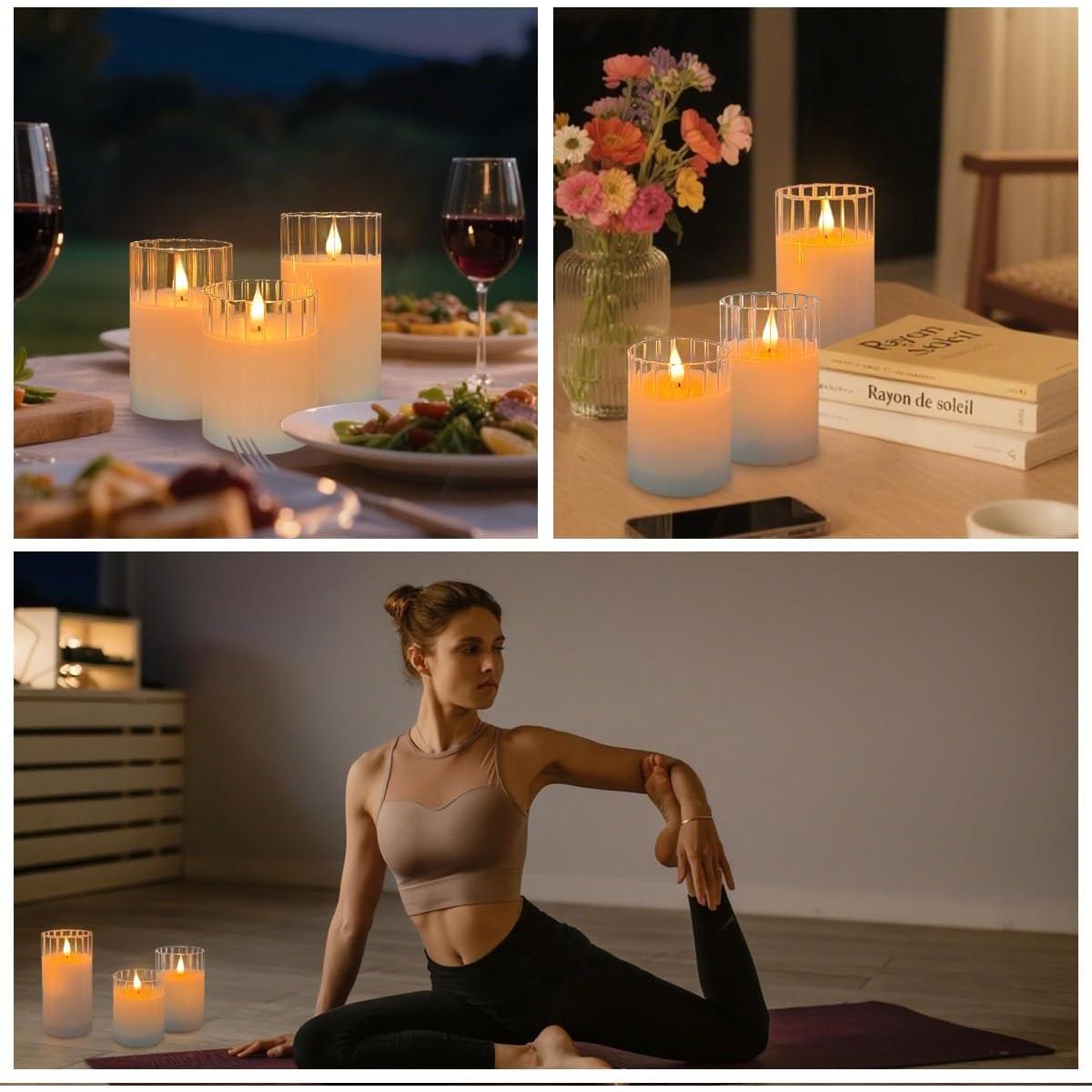 Set de 3 Velas LED Recargables Sin Llama LEDHOLYT - Control Remoto