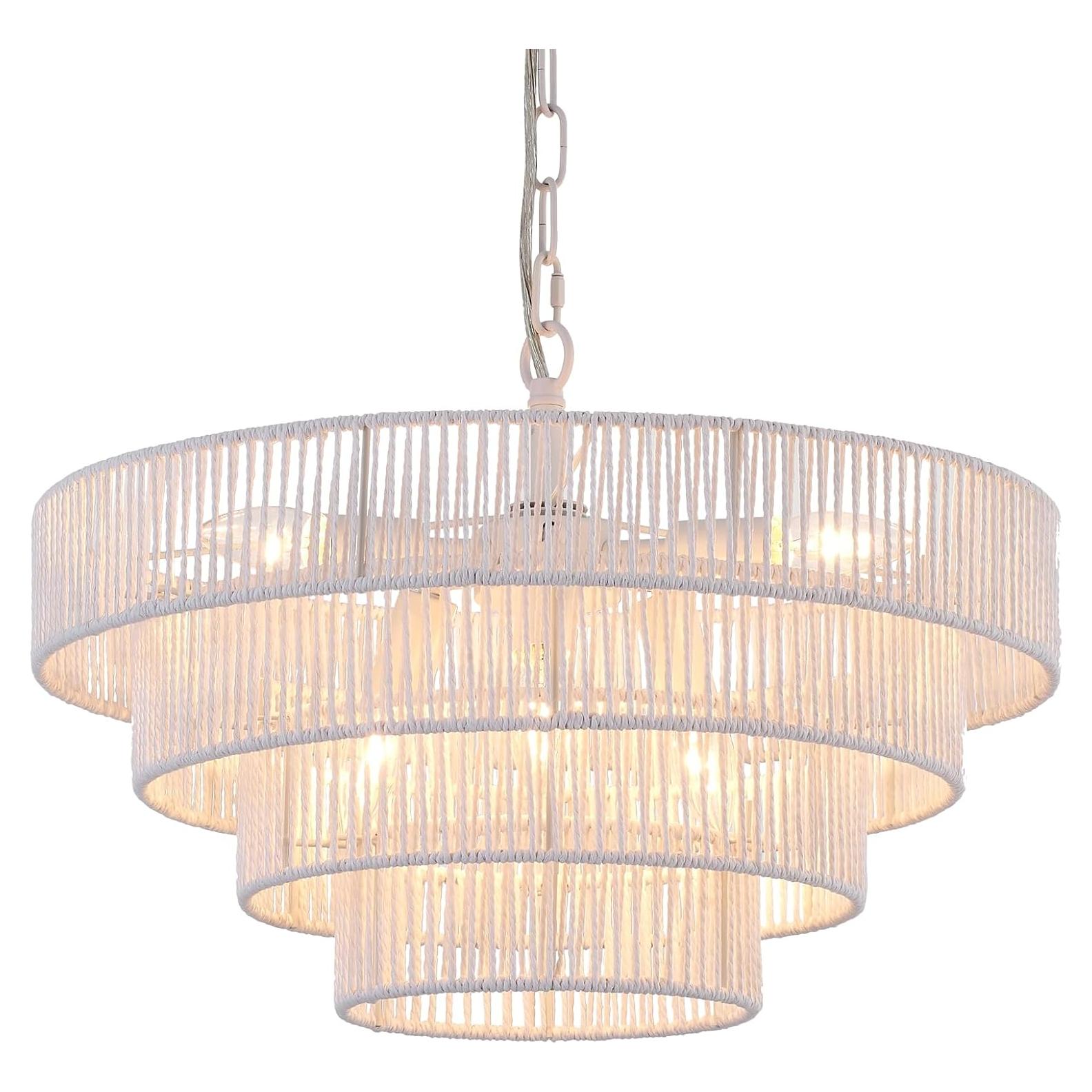 Lámpara Colgante de Ratán Tejido Elyccupa 6 Luces Blanca