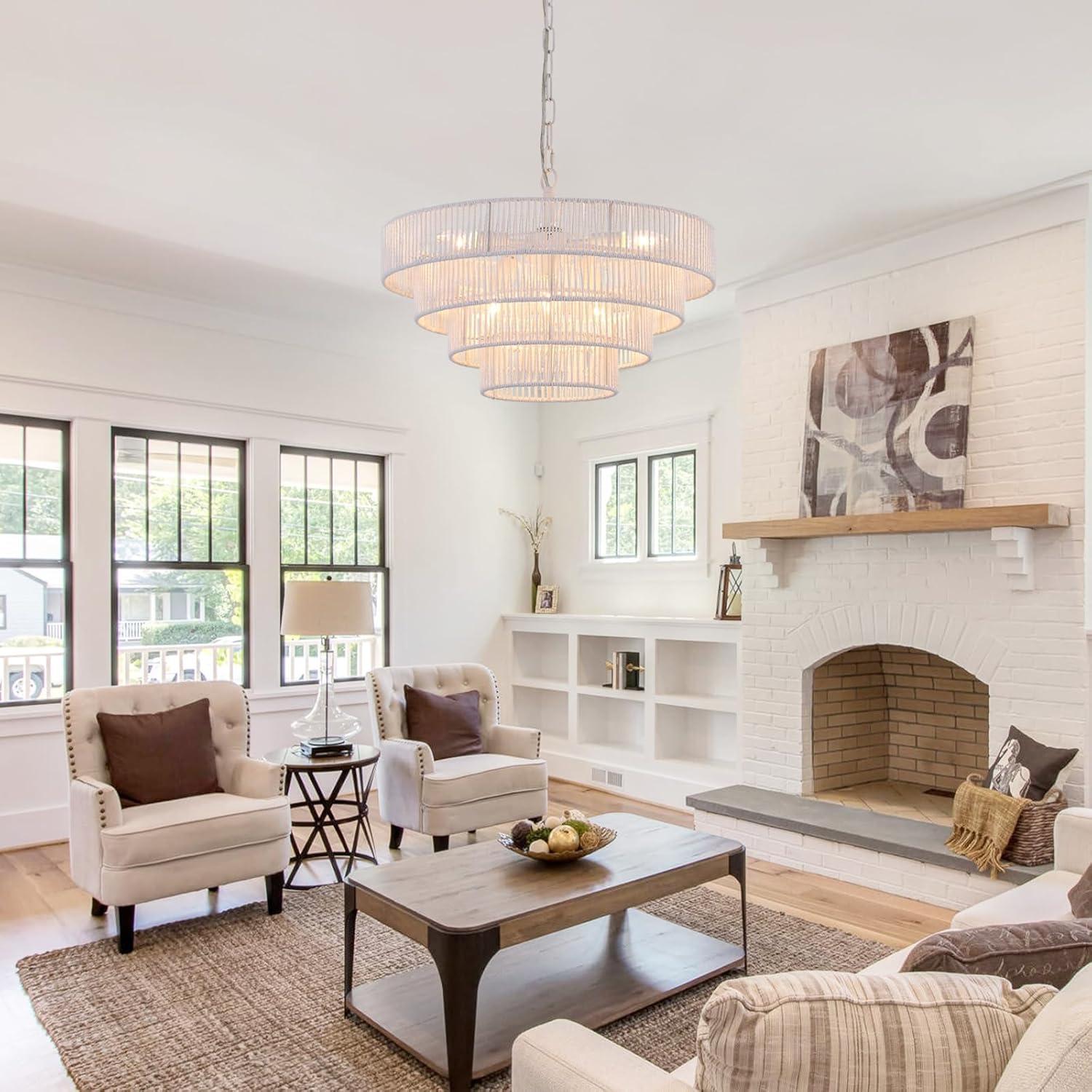 Lámpara Colgante de Ratán Tejido Elyccupa 6 Luces Blanca