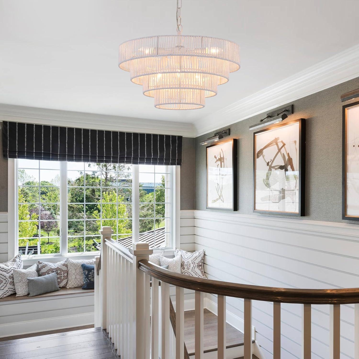 Lámpara Colgante de Ratán Tejido Elyccupa 6 Luces Blanca