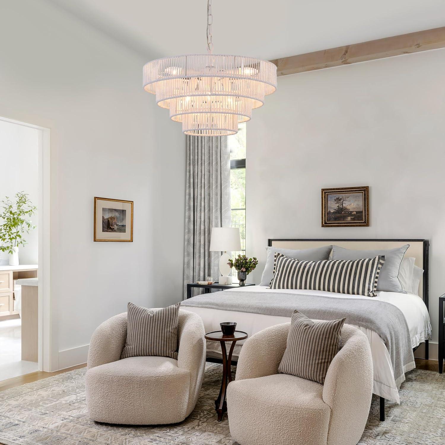 Lámpara Colgante de Ratán Tejido Elyccupa 6 Luces Blanca