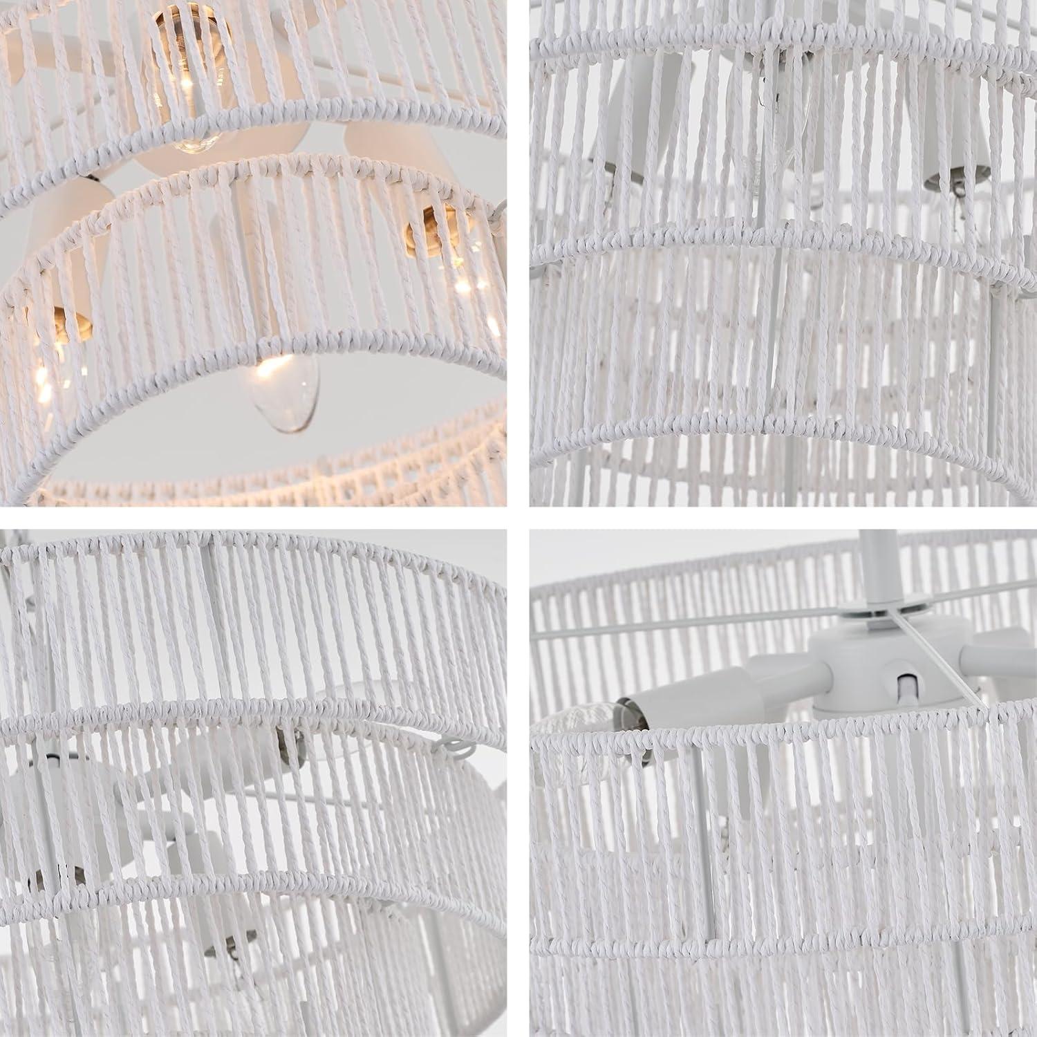 Lámpara Colgante de Ratán Tejido Elyccupa 6 Luces Blanca