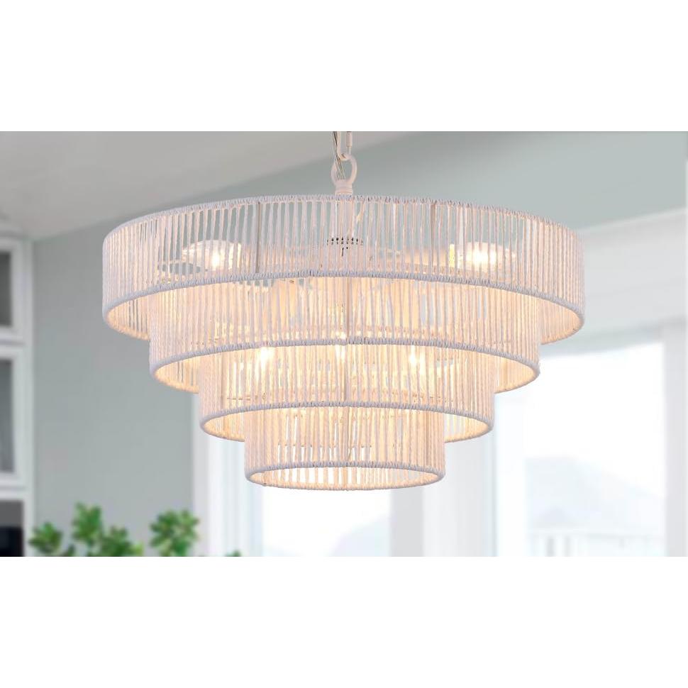 Lámpara Colgante de Ratán Tejido Elyccupa 6 Luces Blanca