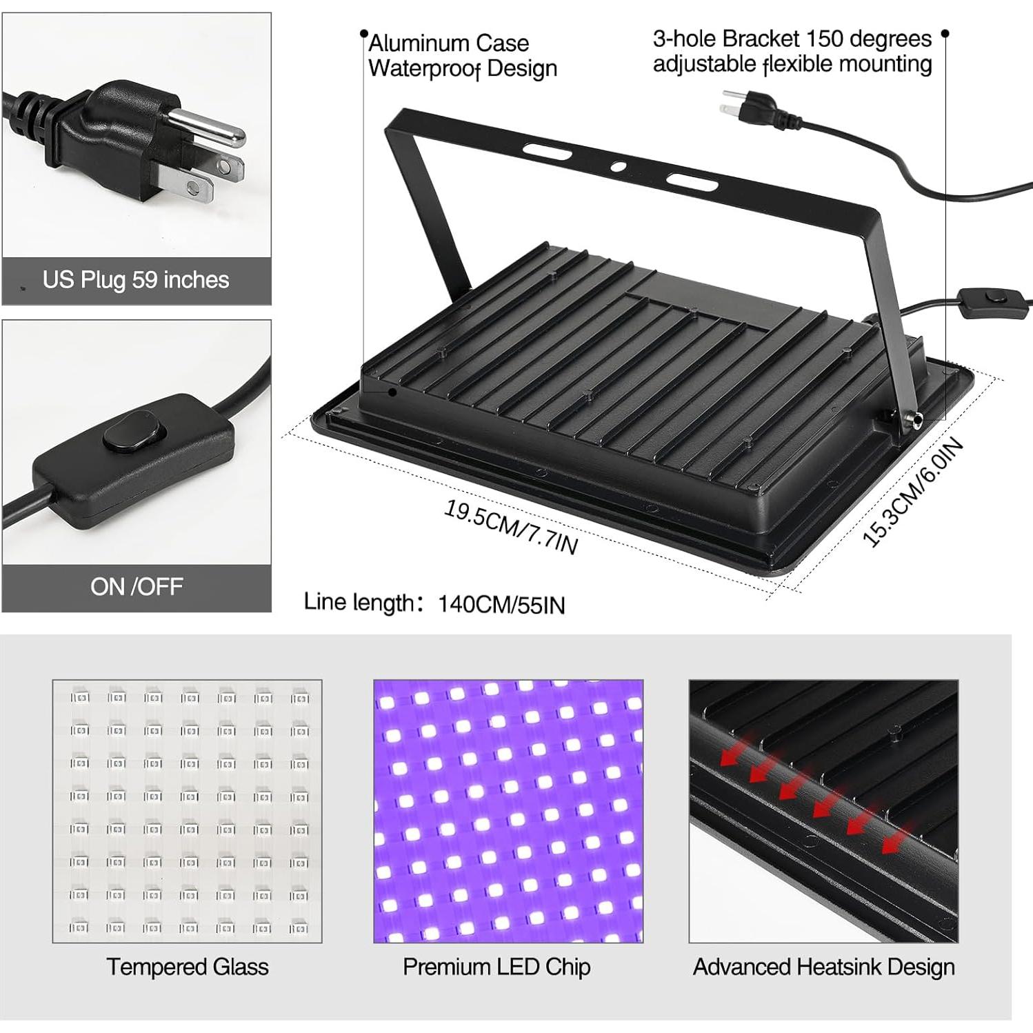 Paquete de 2 luces negras LED 100W DLBosso impermeables