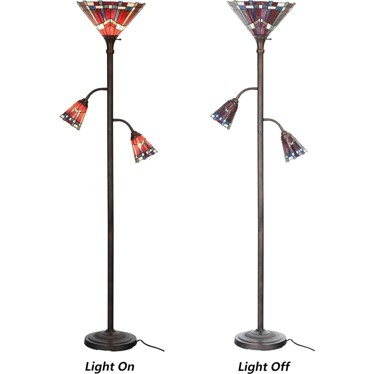 Lámpara de Pie Tiffany Bieye Misi&oacute;n 3 Luces 178 cm Vidrio Templado