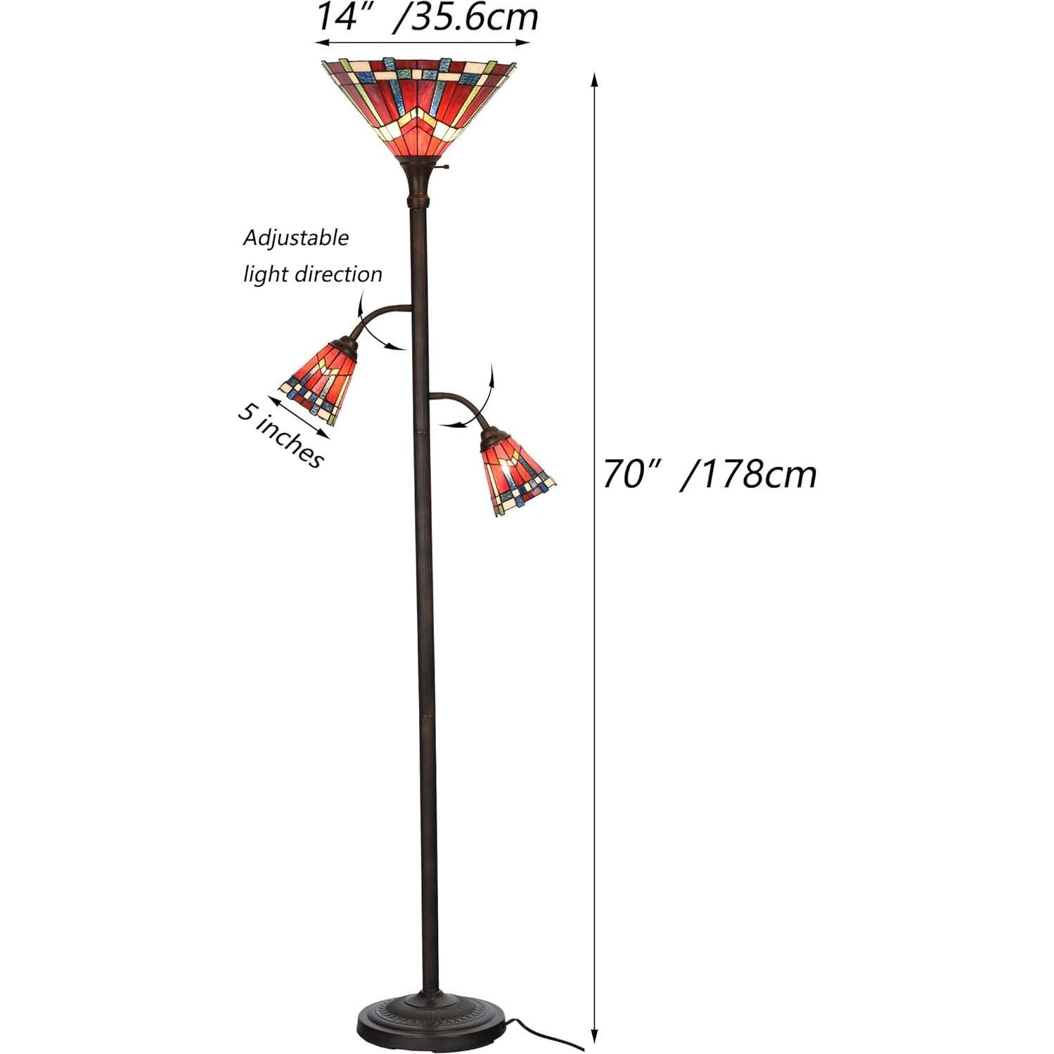 Lámpara de Pie Tiffany Bieye Misi&oacute;n 3 Luces 178 cm Vidrio Templado