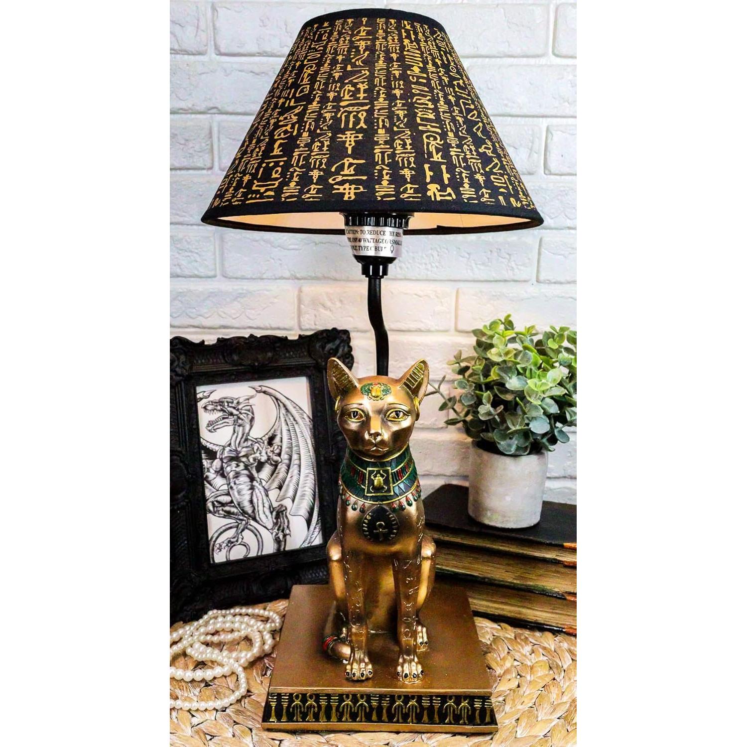 Lámpara de Mesa Bastet Egipcia Gato 45.72 cm Bronce