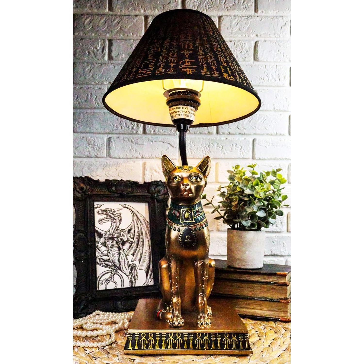 Lámpara de Mesa Bastet Egipcia Gato 45.72 cm Bronce