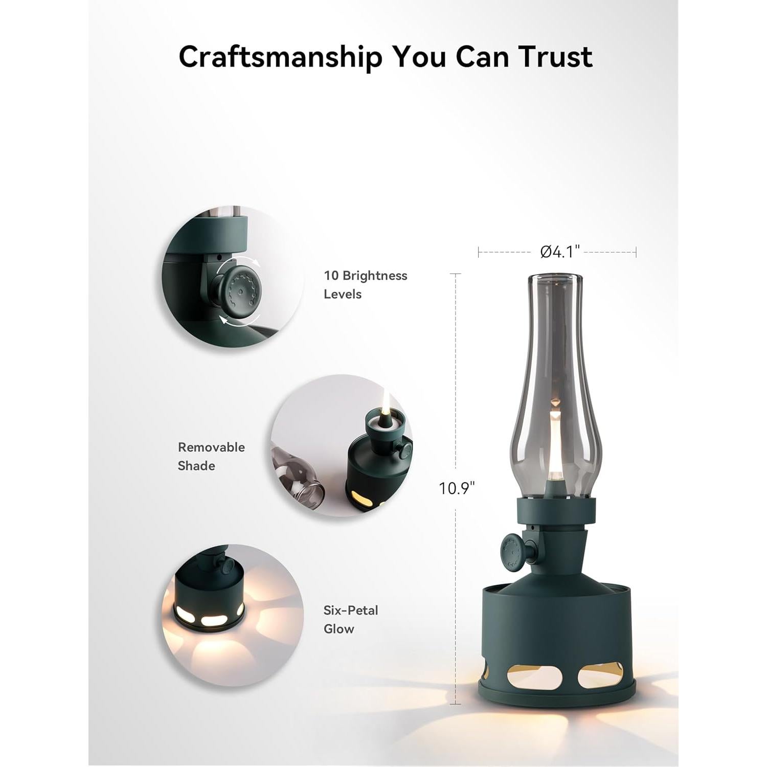 Lámpara de Mesa Recargable Tubicen Verde 10 Niveles Táctil