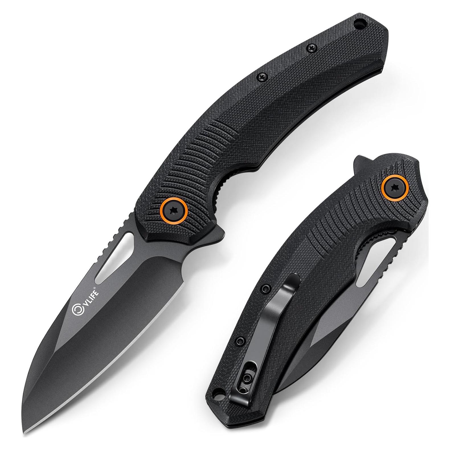 Cuchillo de bolsillo CVLIFE G10 7.6 cm plegable negro EDC