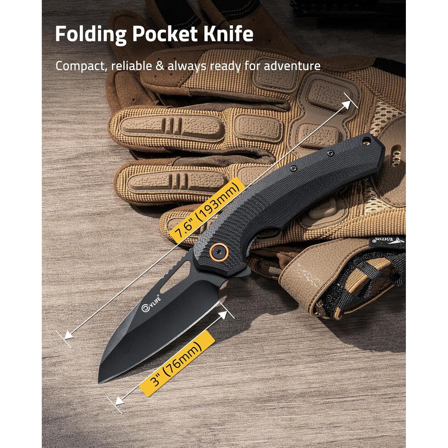 Cuchillo de bolsillo CVLIFE G10 7.6 cm plegable negro EDC