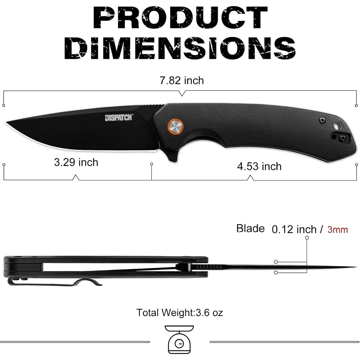 Cuchillo de bolsillo Dispatch DP8076-SB, acero D2, 8.36 cm