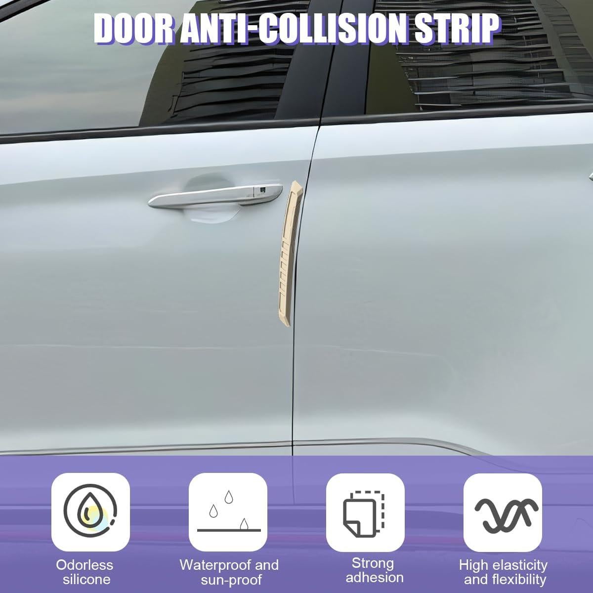 Car Door Edge Guard, 4PCS Silicone Anti-Collision Self-Adhesive Vehicle Door Protector Trim Strip, Anti-Scratch Auto Decorative Stickers, Universal for Sedan Truck SUV (Beige)
