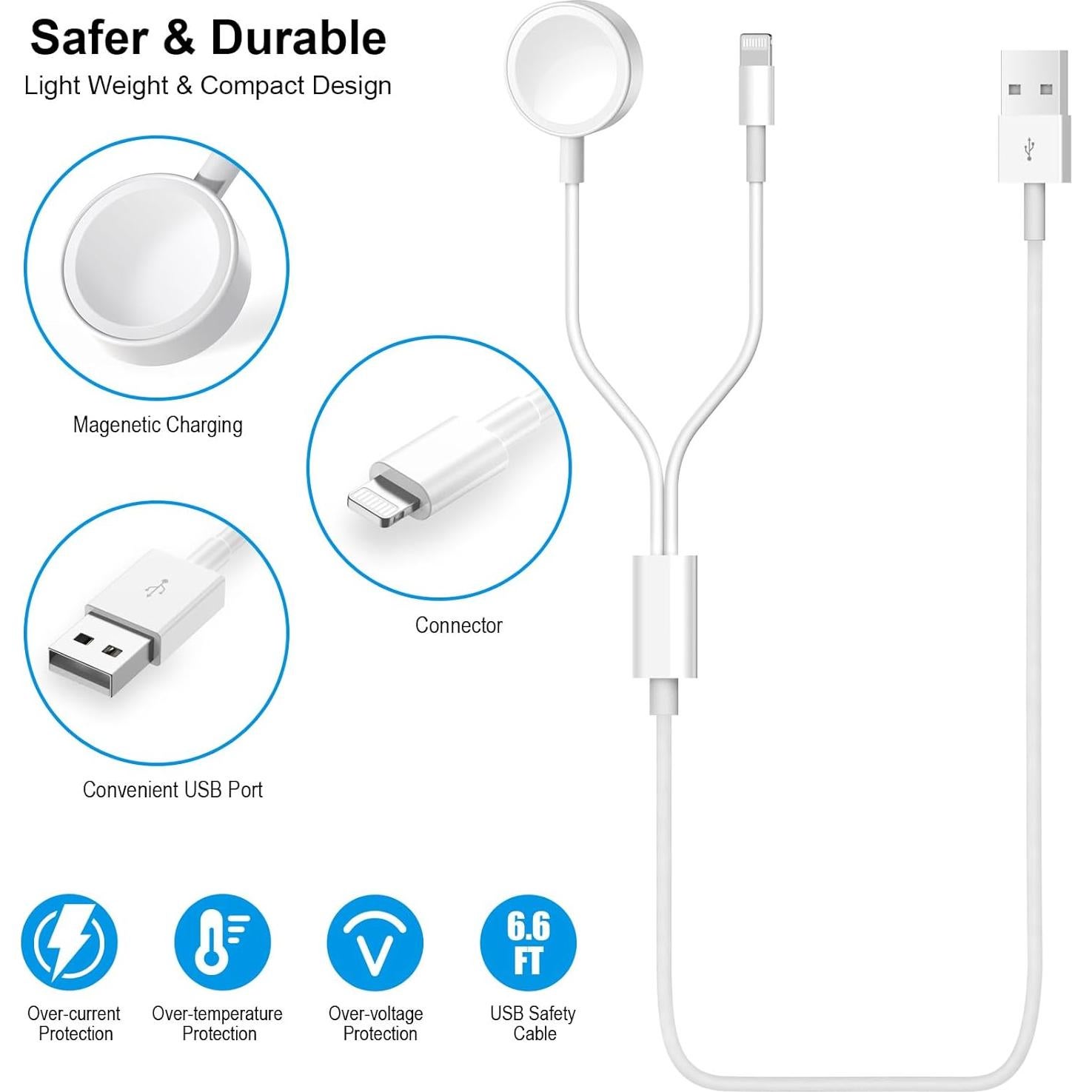 Cargador 2 en 1 Apple para iPhone y Reloj - 2m USB