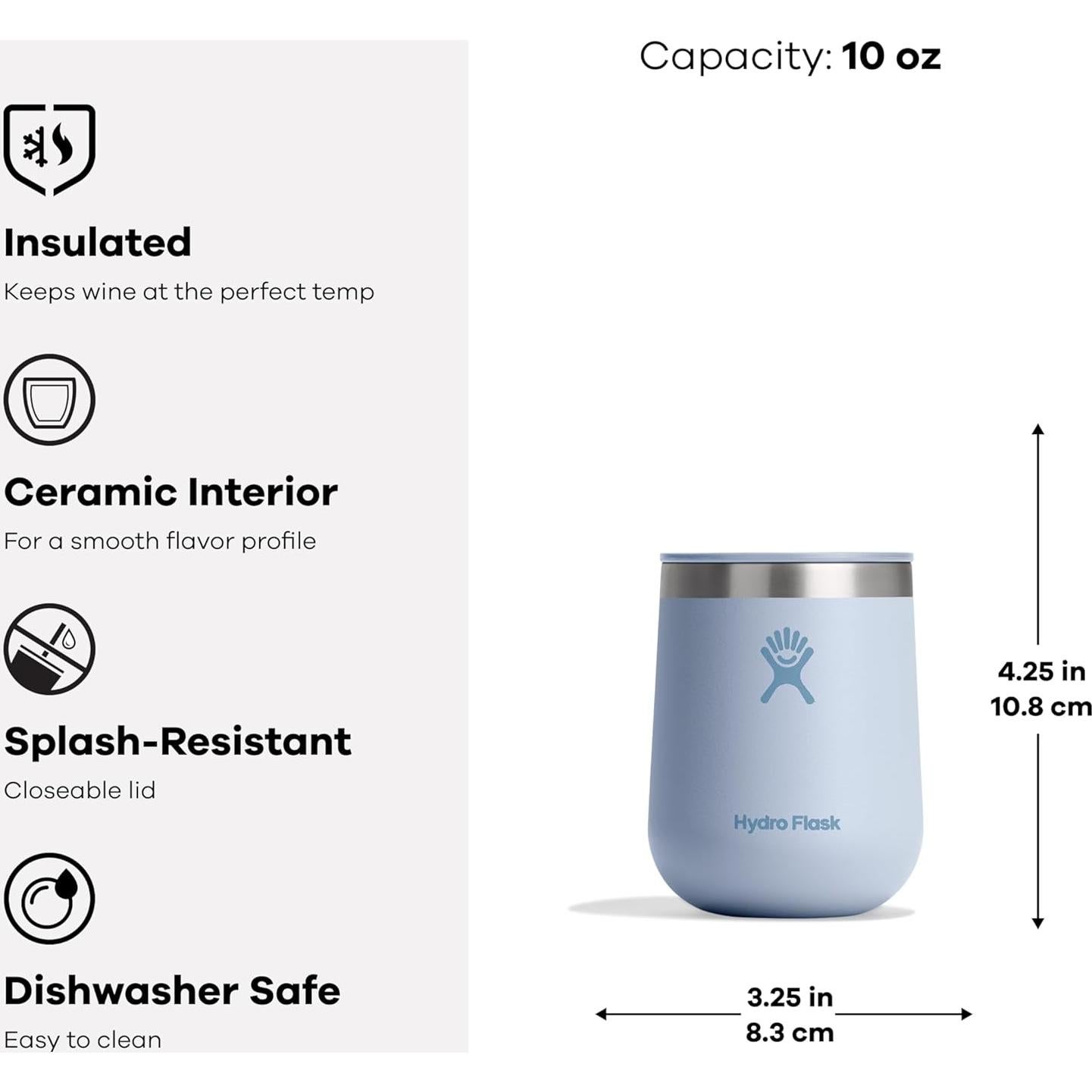 Vaso de Vino Aislado Hydro Flask 296 ml Cerámica Negro