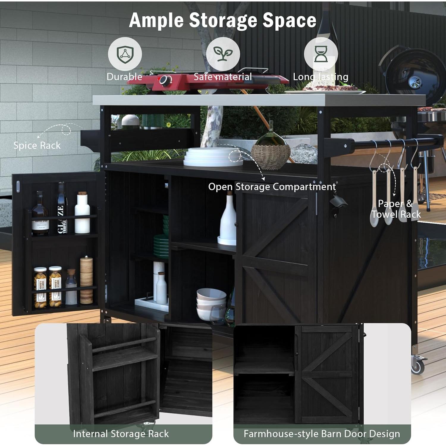 Isla de Cocina Exterior Andehomy Carrito de Bar Móvil 127.6 cm