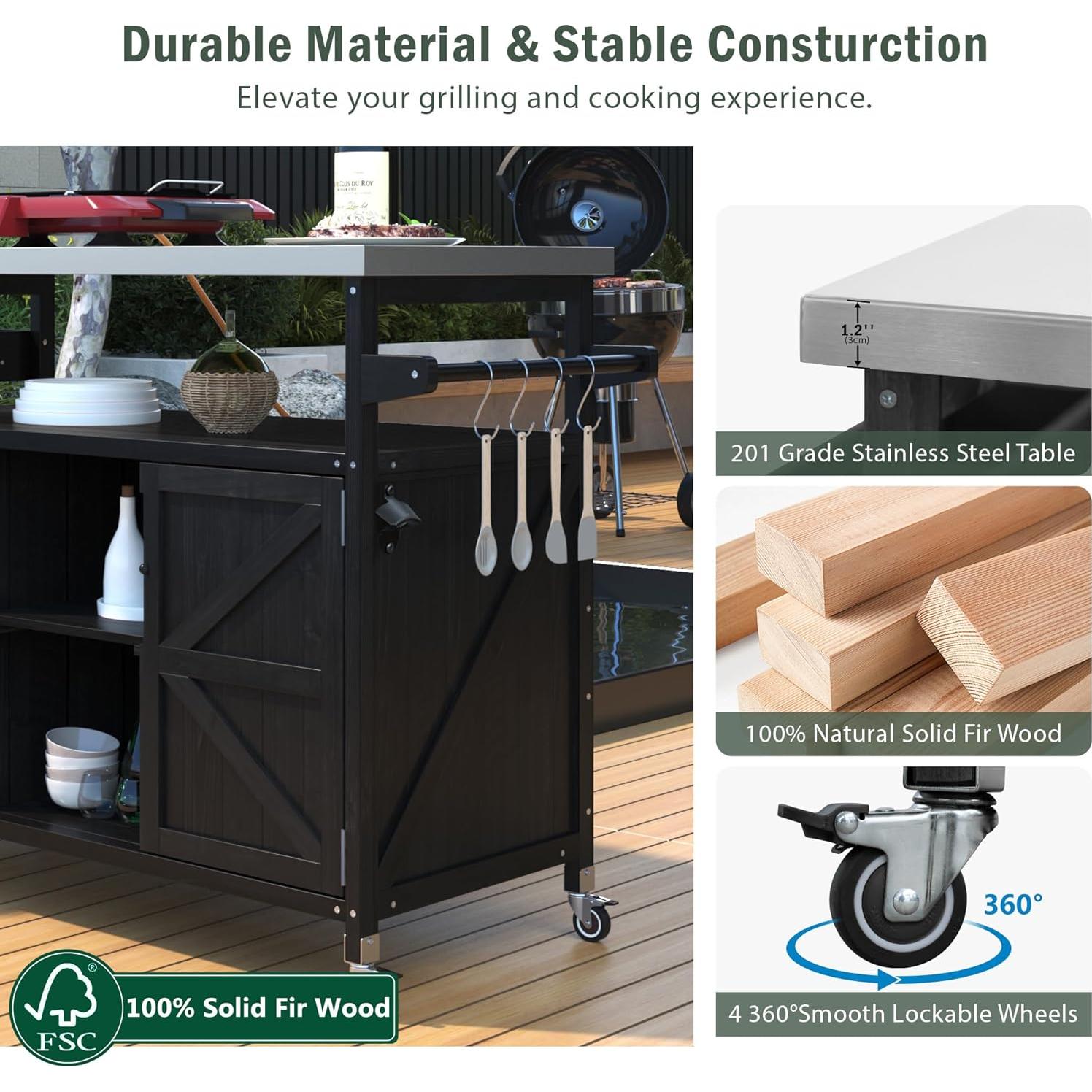 Isla de Cocina Exterior Andehomy Carrito de Bar Móvil 127.6 cm