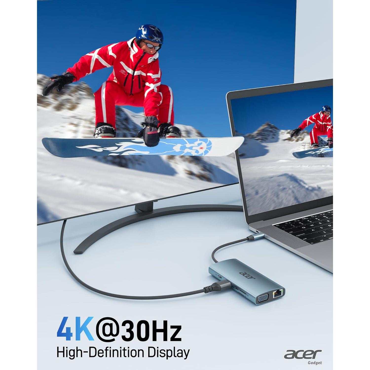 Hub USB C Acer ODK390 9-en-1 HDMI 4K y Ethernet