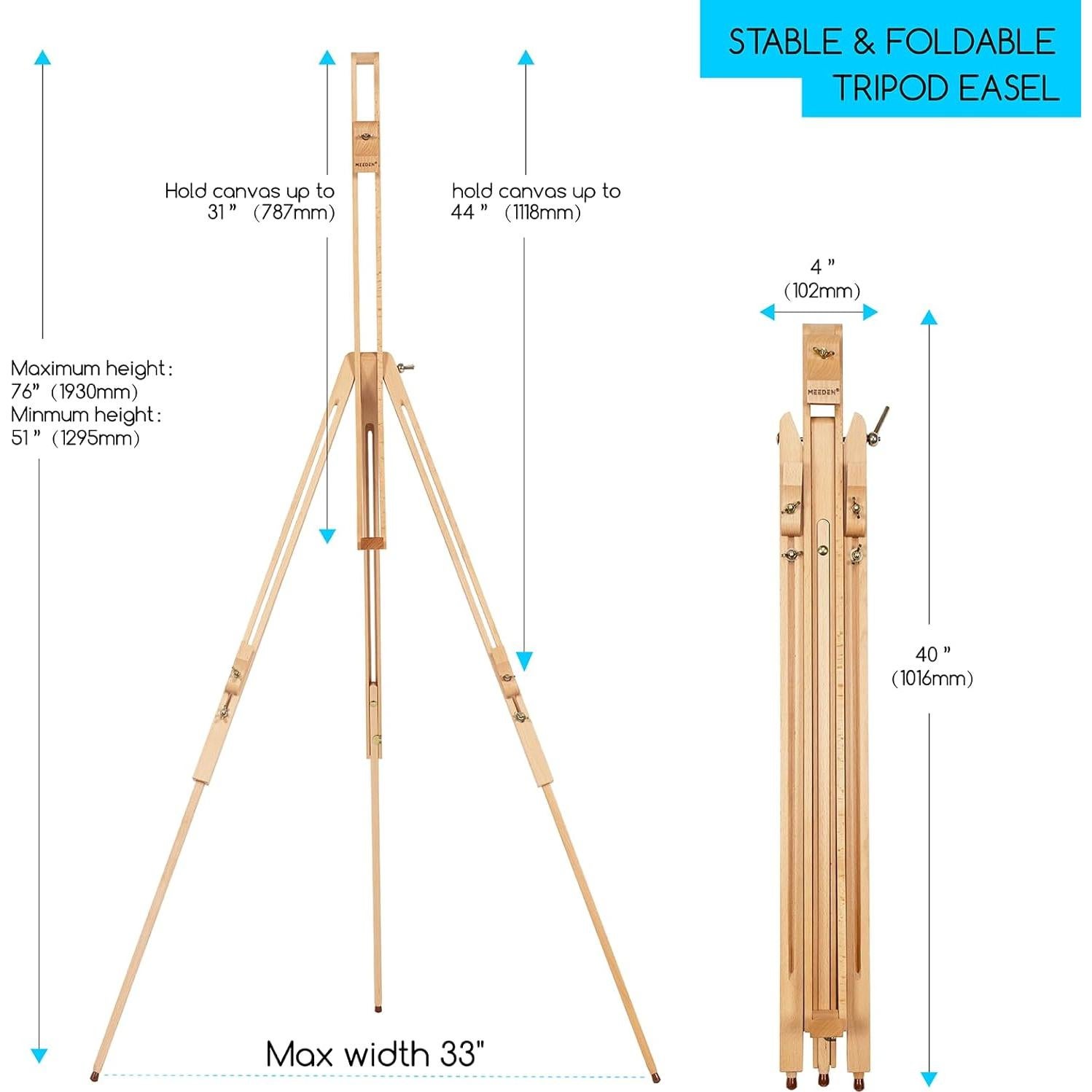 Caballete de Pintura MEEDEN de Campo con Trípode y Funda - Madera de Haya, Soporta Lienzos de hasta 86.36 cm