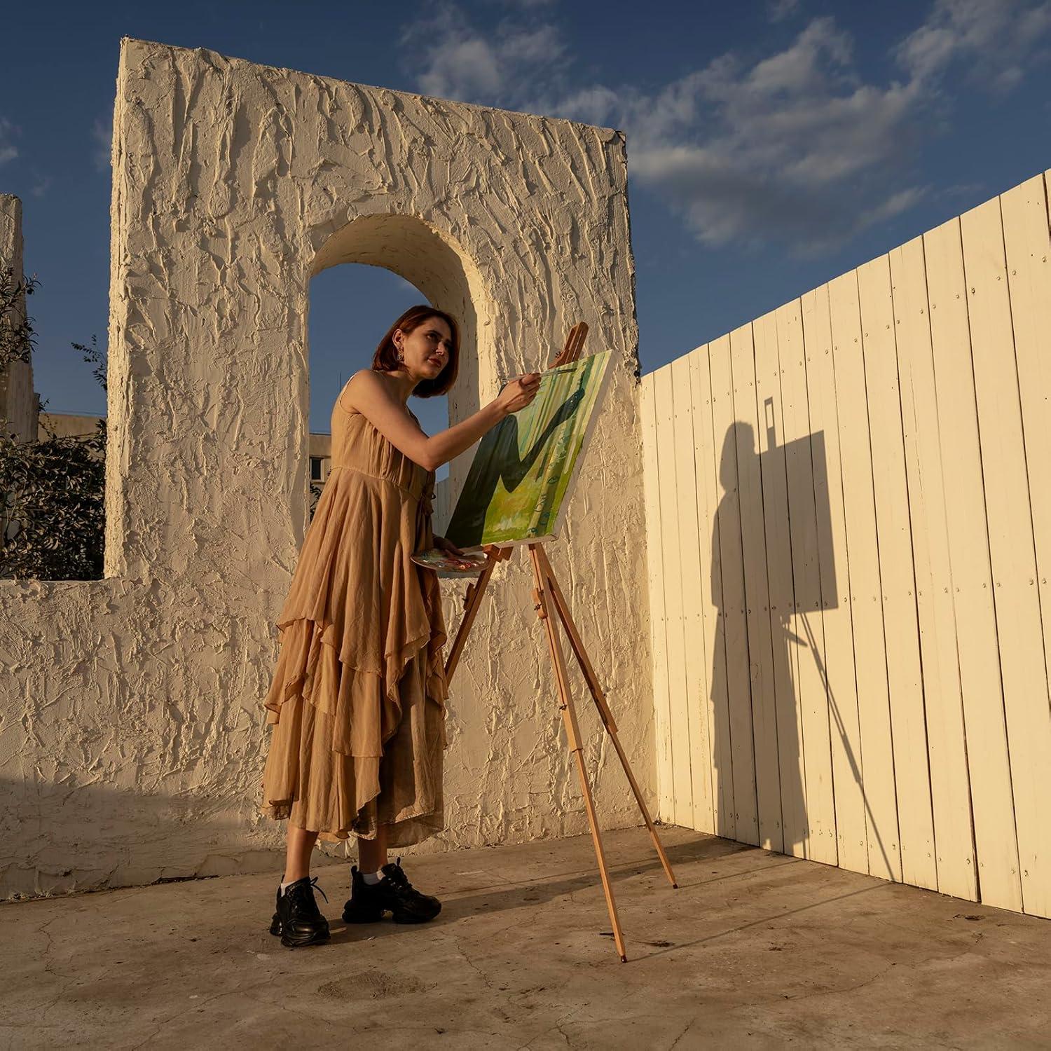 Caballete de Pintura MEEDEN de Campo con Trípode y Funda - Madera de Haya, Soporta Lienzos de hasta 86.36 cm