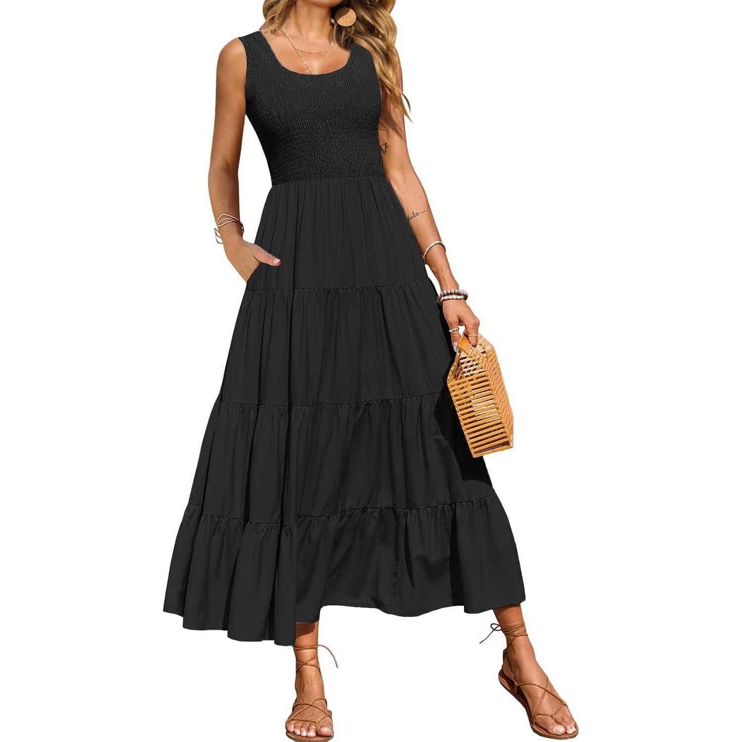 Vestido Maxi de Playa para Mujeres CzzzyL Sin Mangas con Bolsillos