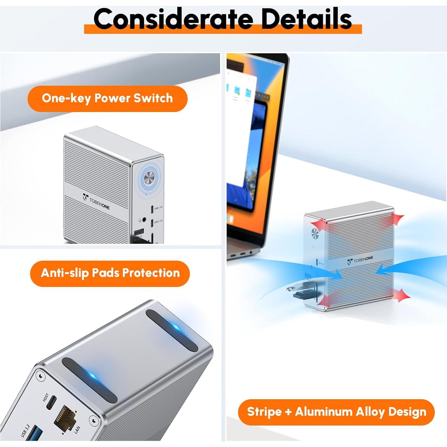 Estación de Acoplamiento TobenONE Triple Monitor 4K USB-C