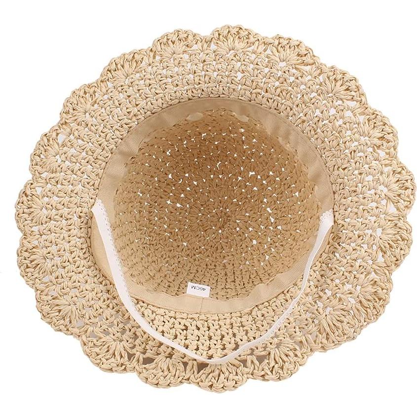 Sombrero de paja para niña bebé con lazo beige 6-12 meses