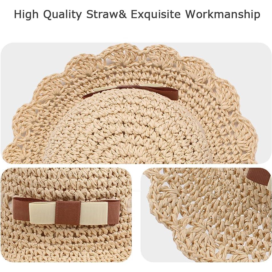 Sombrero de paja para niña bebé con lazo beige 6-12 meses