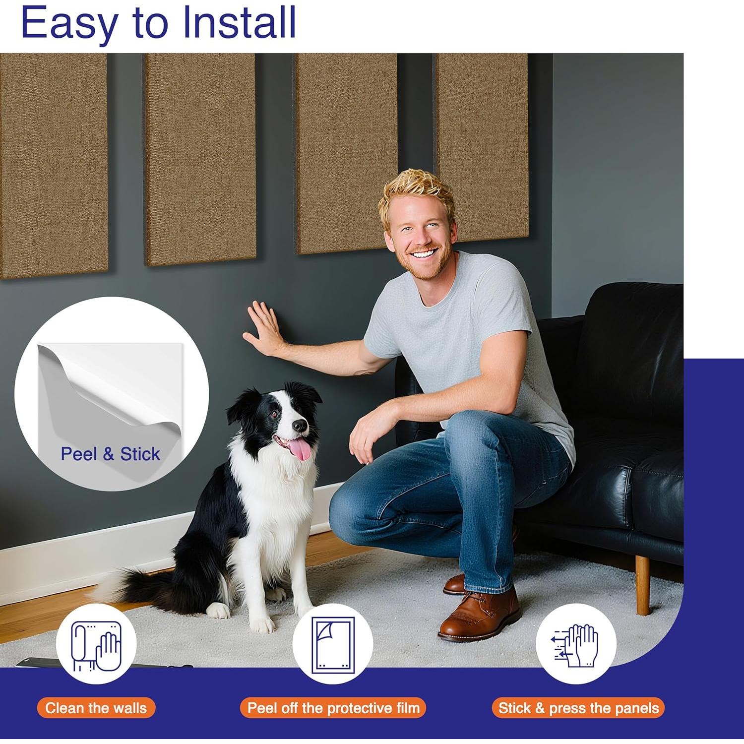 4 Paneles Acústicos Autoadhesivos Reverbeon 61x30.5cm Marrón