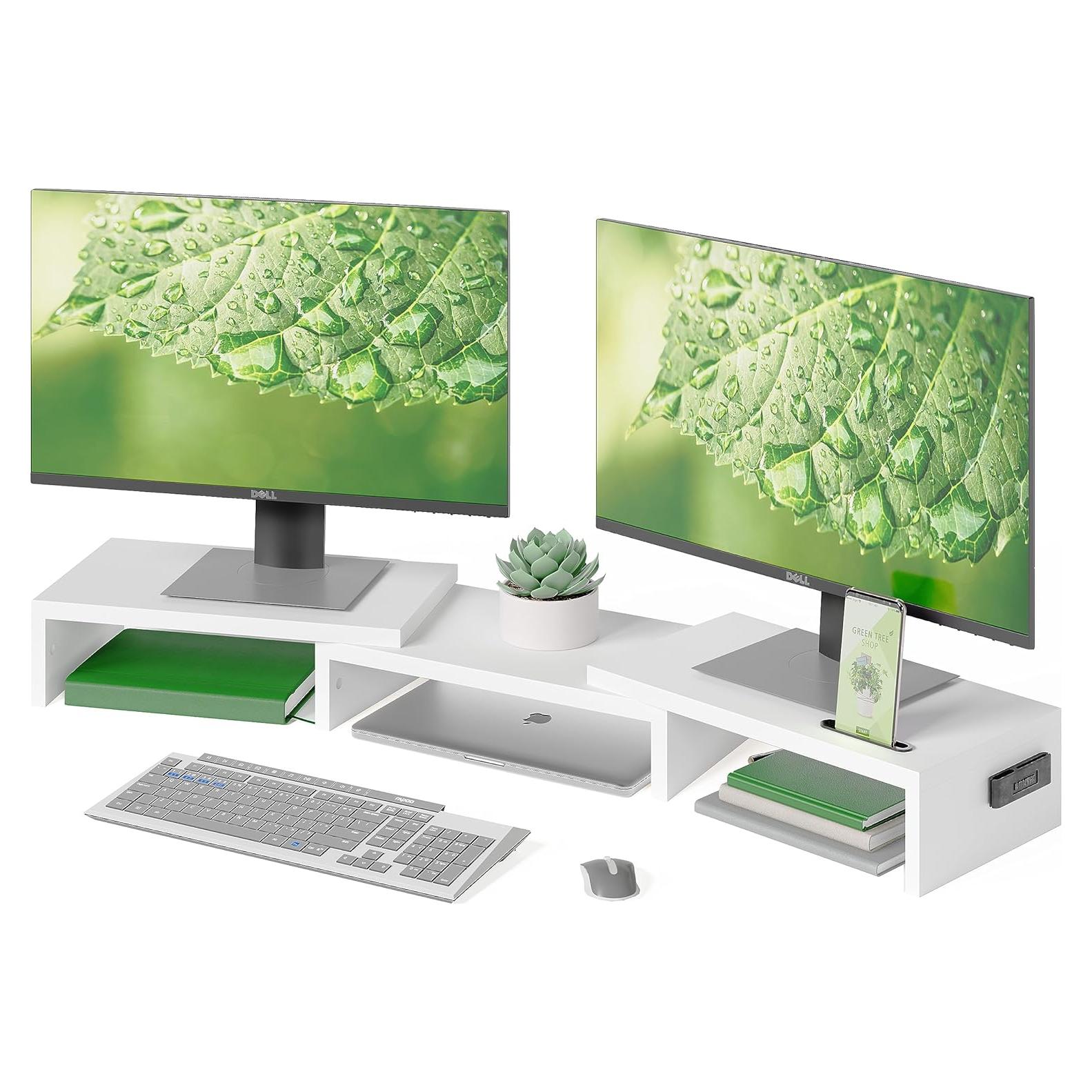Soporte Doble para Monitor BONTEC Ajustable Ergonómico Blanco