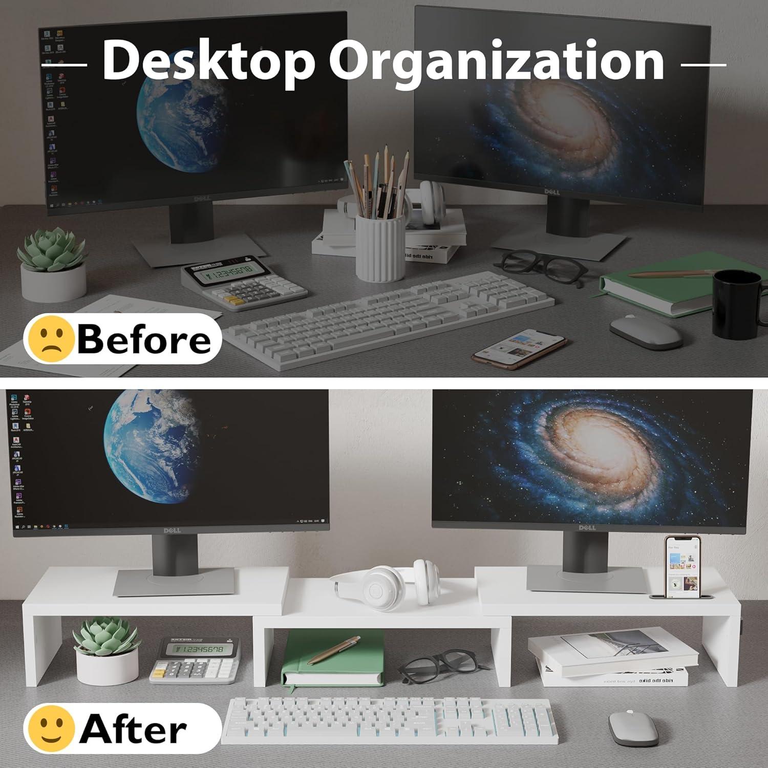 Soporte Doble para Monitor BONTEC Ajustable Ergonómico Blanco