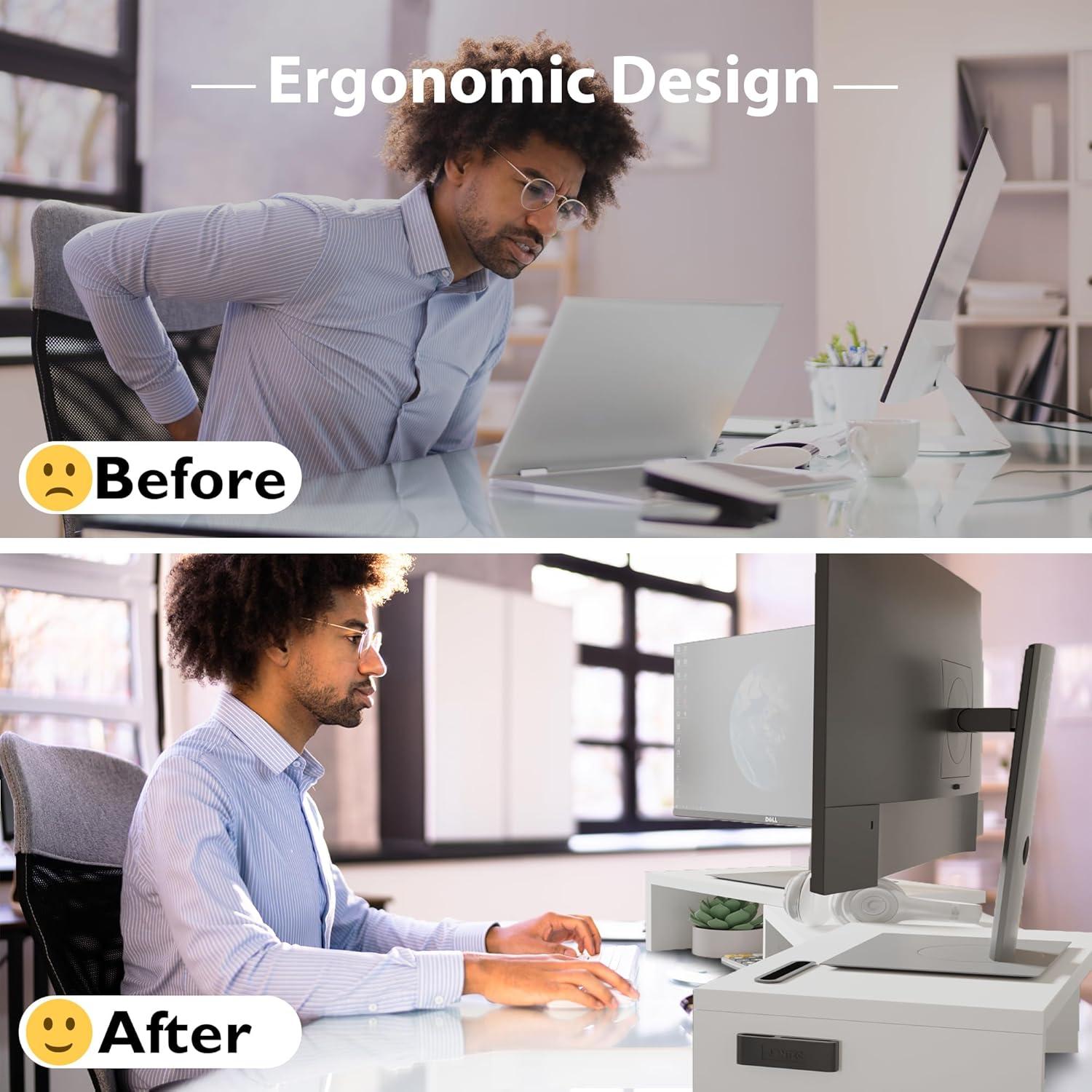 Soporte Doble para Monitor BONTEC Ajustable Ergonómico Blanco