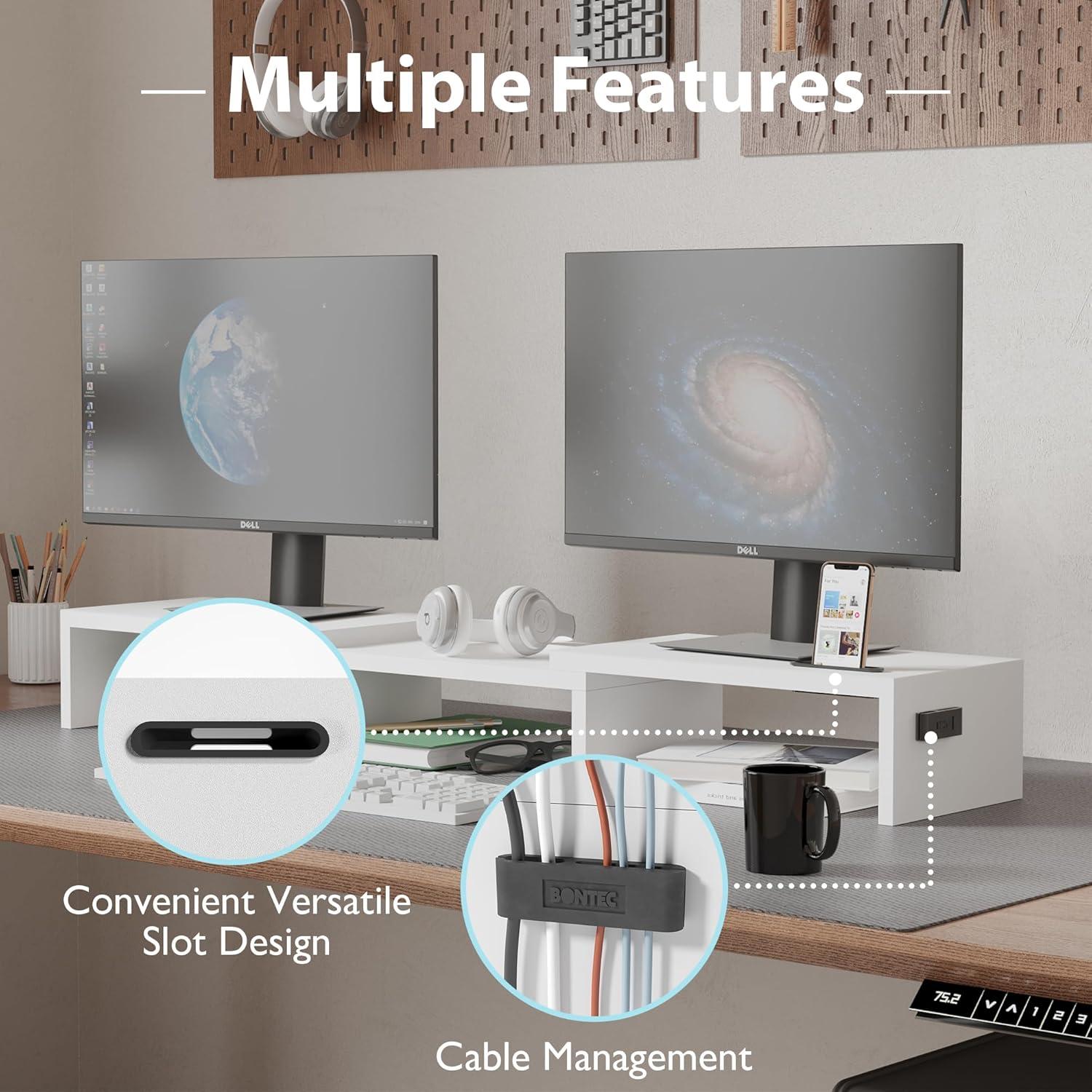 Soporte Doble para Monitor BONTEC Ajustable Ergonómico Blanco