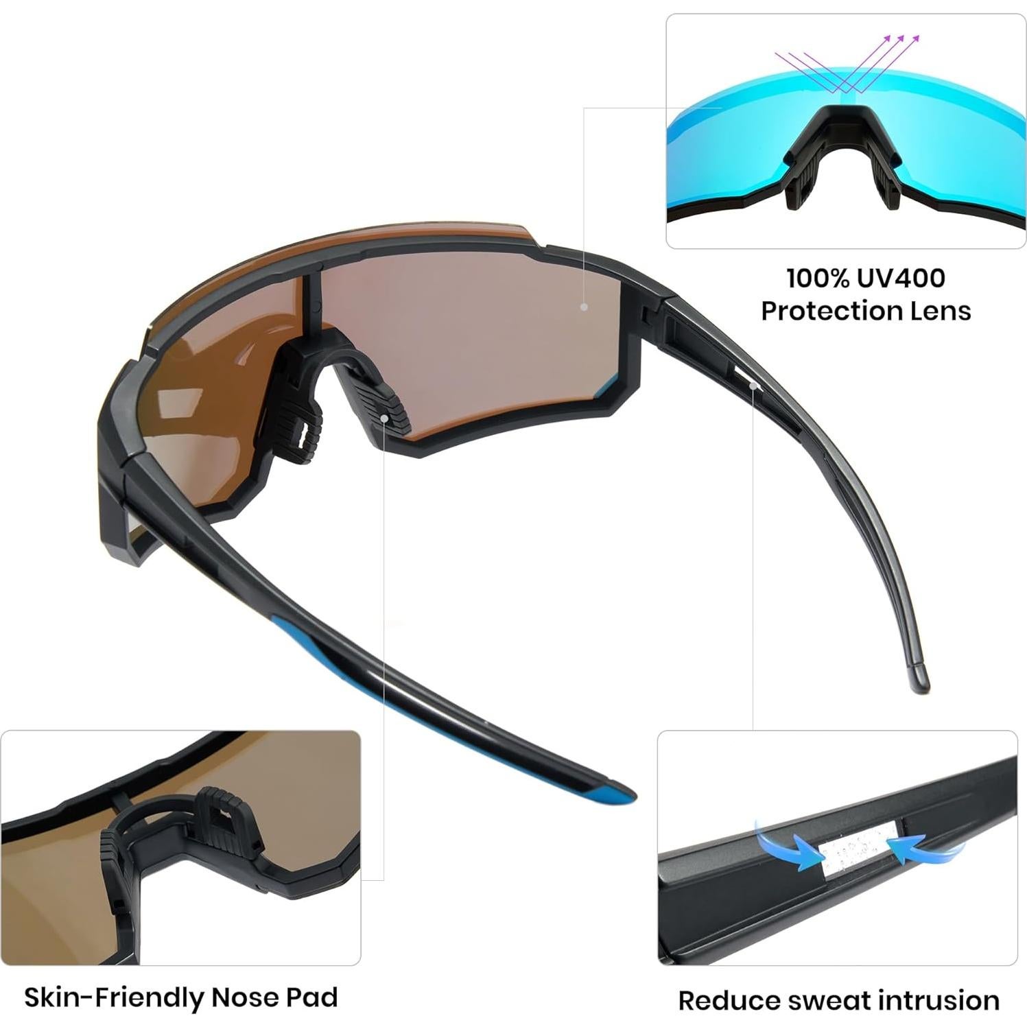 Cyxus One-Piece Lens Cycling Running Glasses for Men Women Polarized Sunglasses Lightweight Wraparound Fit for Sport P1178