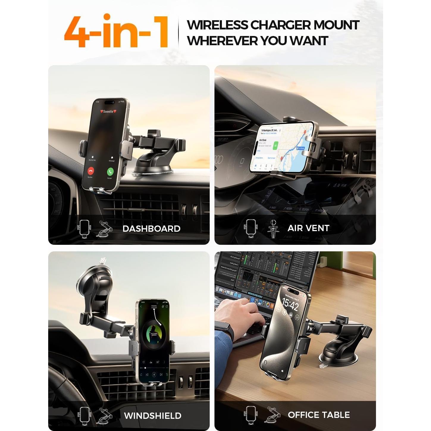 Soporte Carga Inalámbrica CHGeek 15W Automóvil Negro