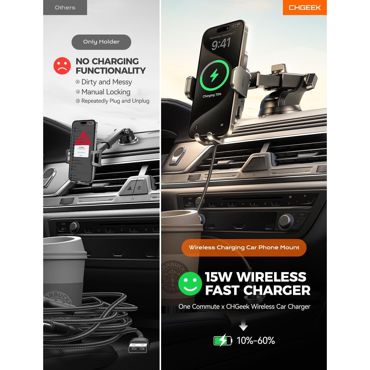 Soporte Carga Inalámbrica CHGeek 15W Automóvil Negro