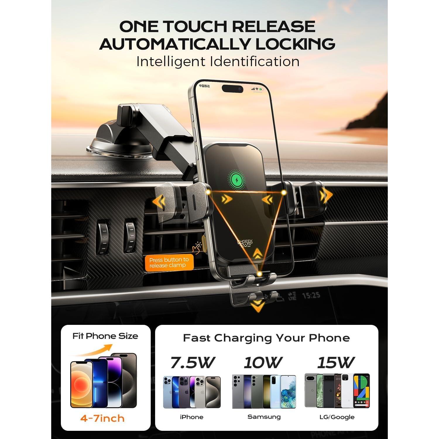 Soporte Carga Inalámbrica CHGeek 15W Automóvil Negro