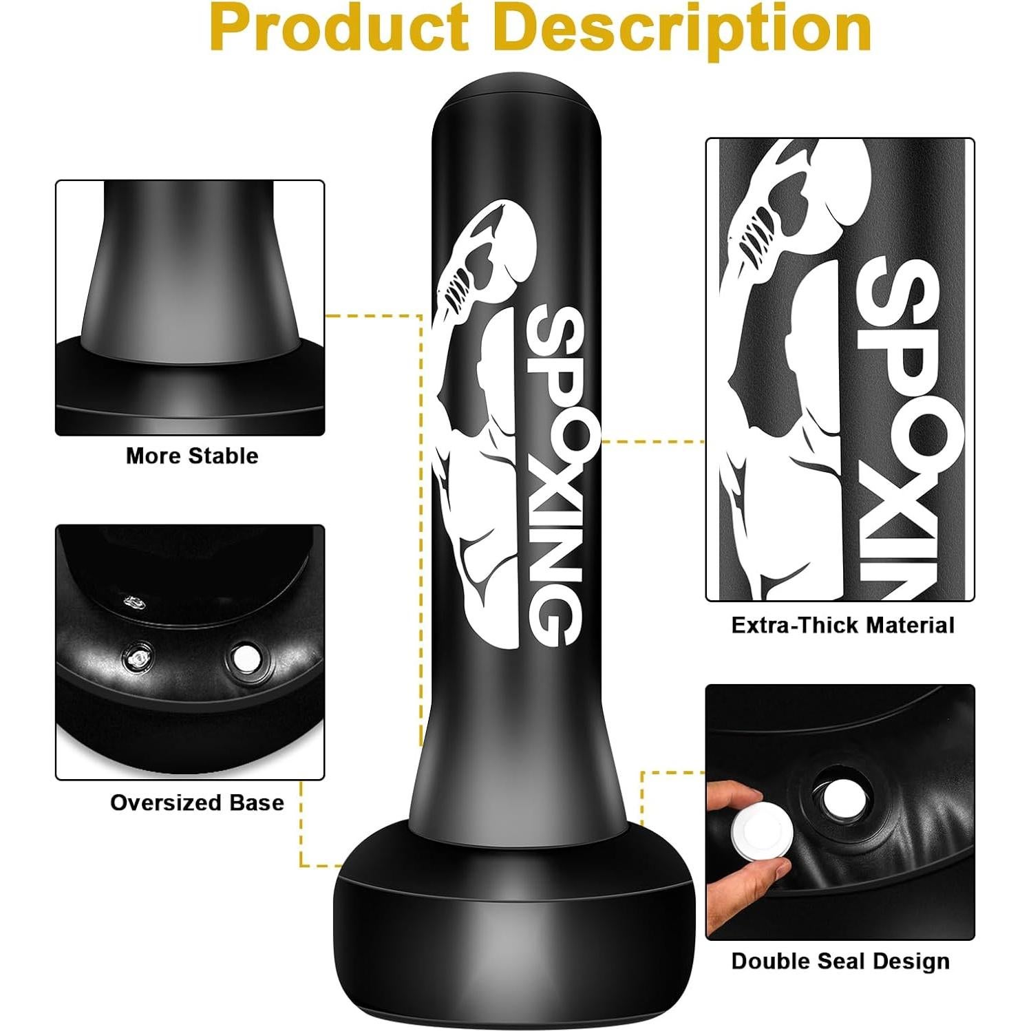 Saco de Boxeo Independiente SPOXING 70 cm con Guantes y Bomba