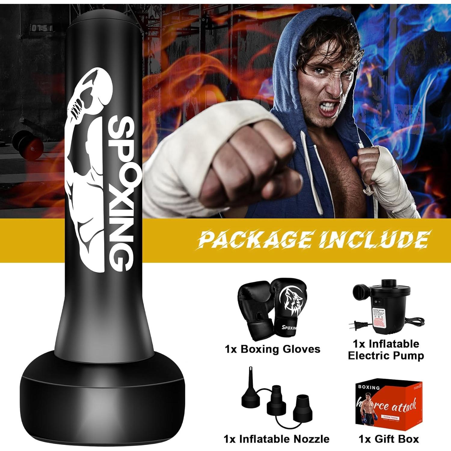Saco de Boxeo Independiente SPOXING 70 cm con Guantes y Bomba