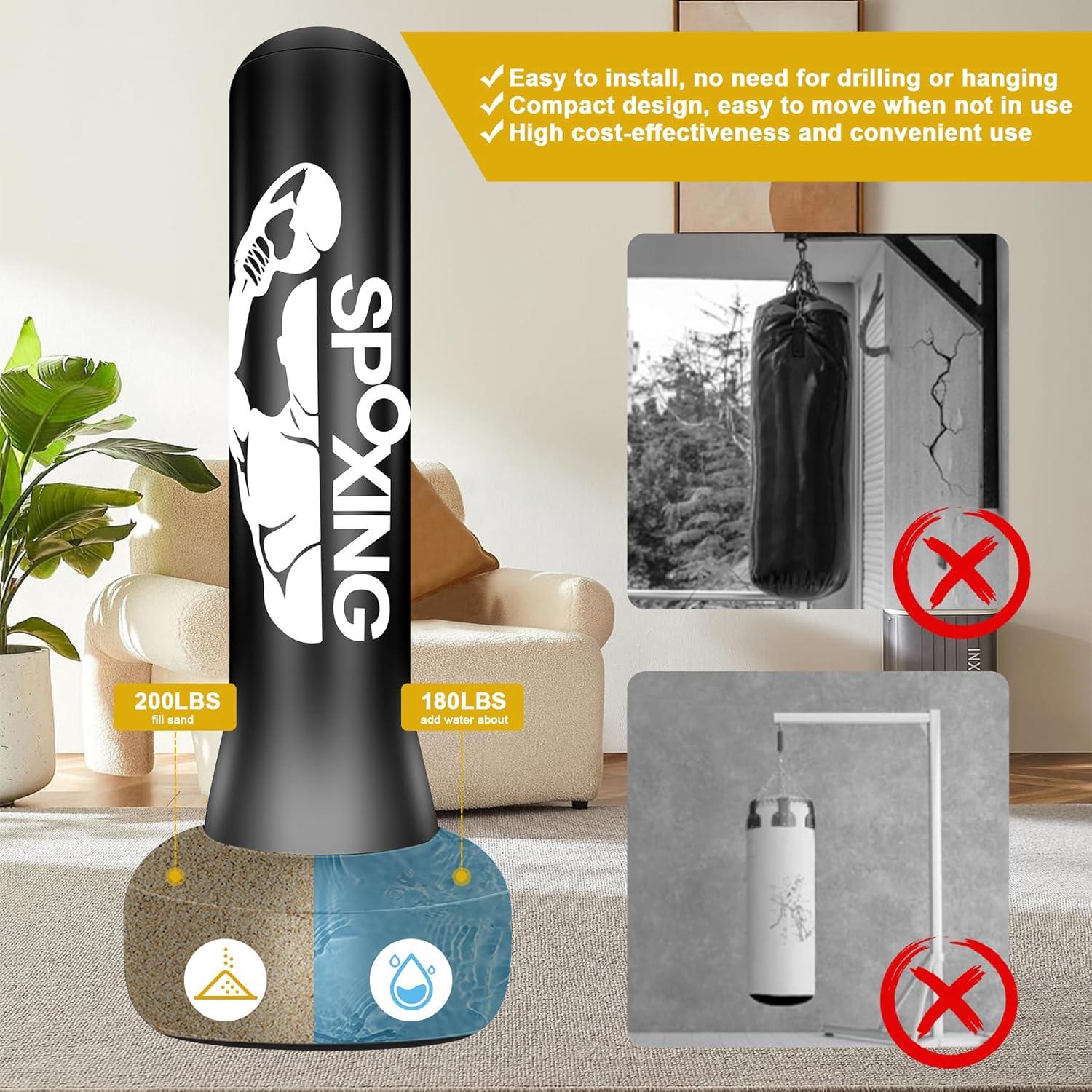 Saco de Boxeo Independiente SPOXING 70 cm con Guantes y Bomba