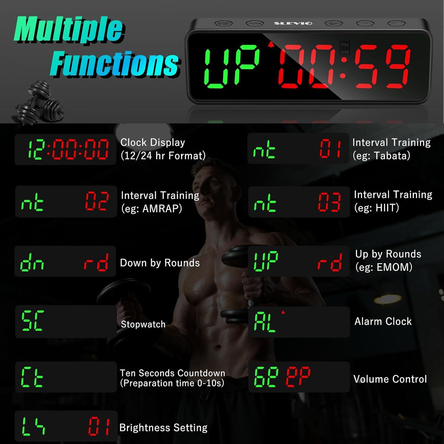 Temporizador de Gimnasio SLEVIO Compacto LED 6.9" Negro